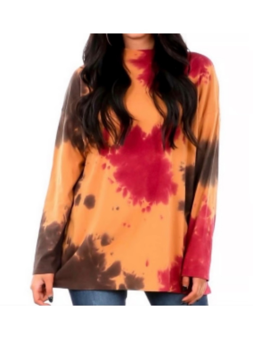 Free People Tie-Dye Long Sleeve Tunic Top - Orange & Red